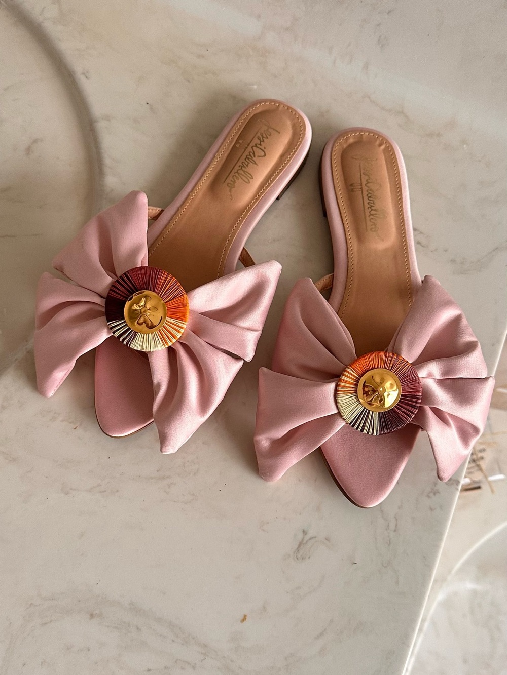 Jessica Caballero Handmade Bow Slide Sandals Pink Satin Artisan Detail Sz 8 NWT - Picture 5 of 7